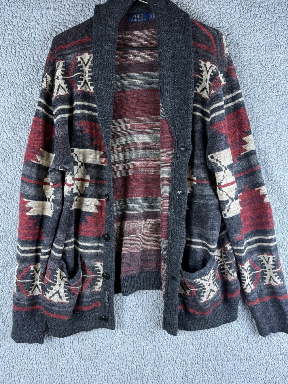 Polo Ralph Lauren Large Sweater RRL Cardigan Southwestern Rustic Christmas Red